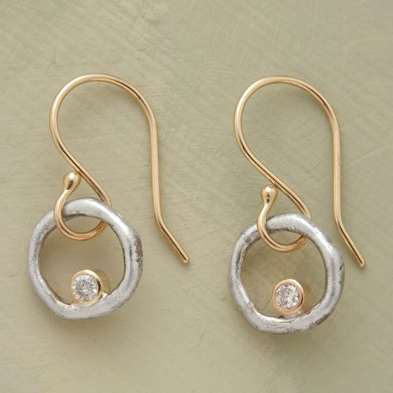 Boucles d'oreilles vintage en or et argent zirconium