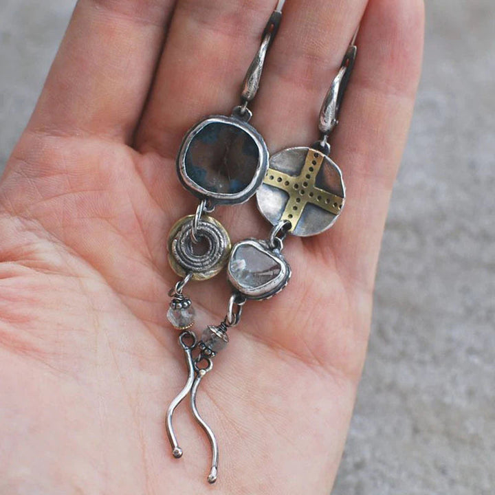 Boucles d'oreilles en croix en pierre bleue