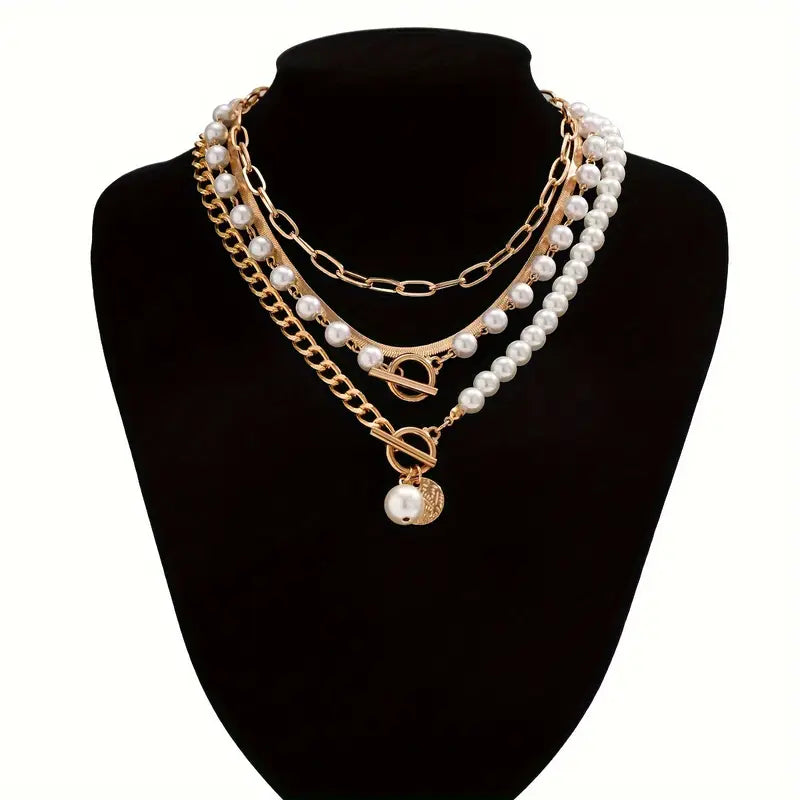 Ensemble de colliers vintage en perles et chaîne serpent en or