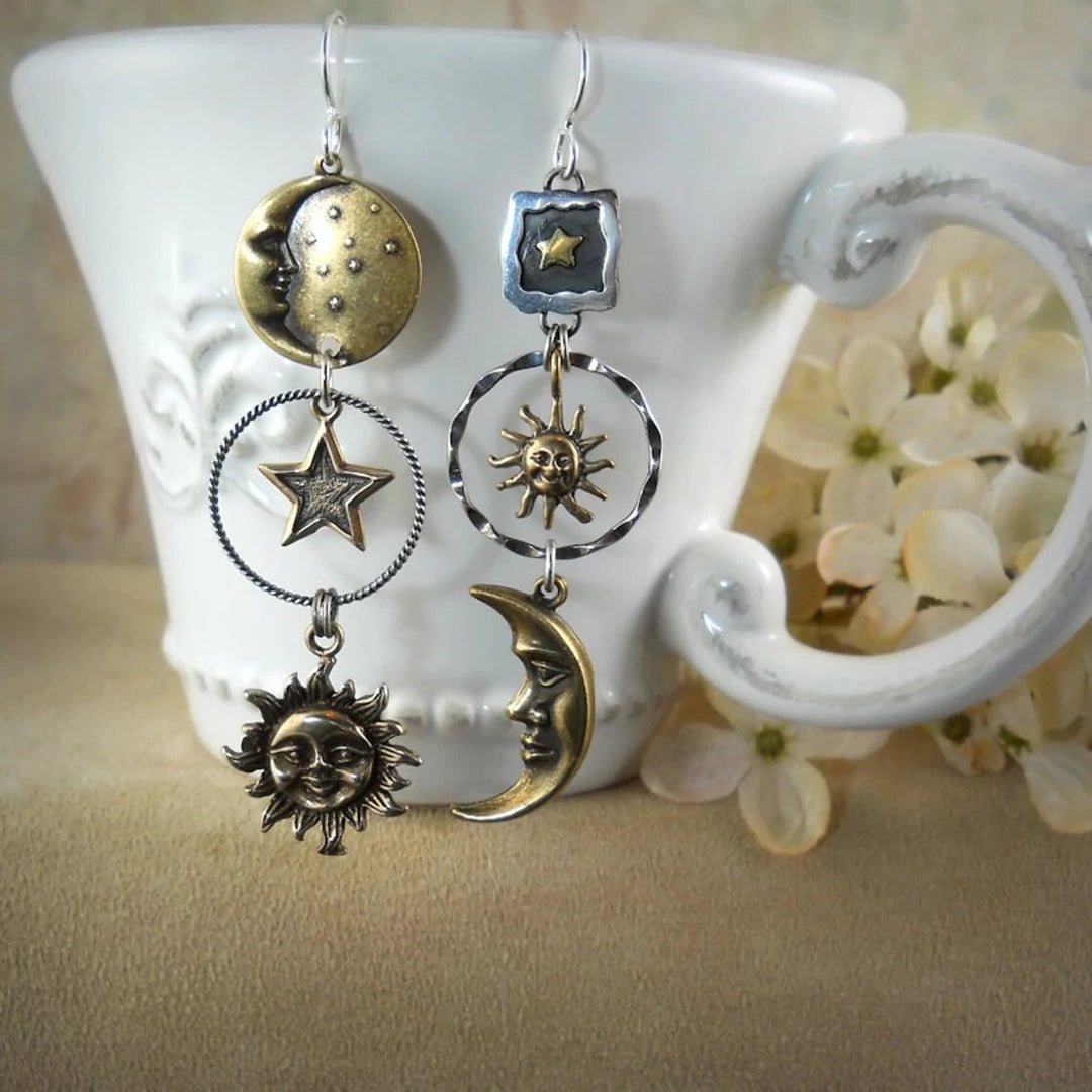 Boucles d'Oreilles Pendentif Soleil-Lune