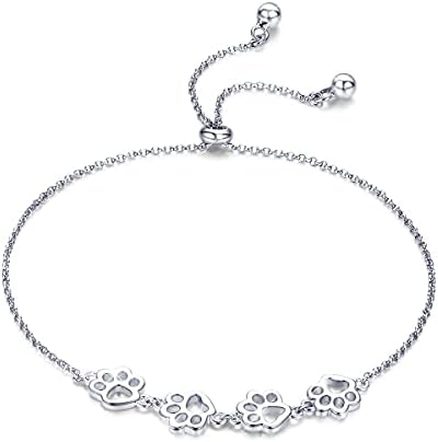 Bracelet en Argent Sterling avec Empreinte de Patte – Ajustement Réglable