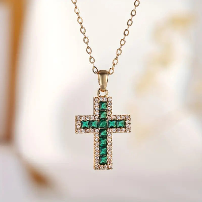 Collier Pendentif Croix Émeraude Solène | Or