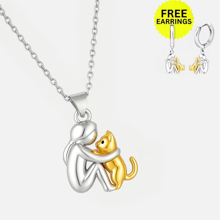 Collier Pendentif Chat avec Boucles d'Oreilles Bonus – Offre Limitée