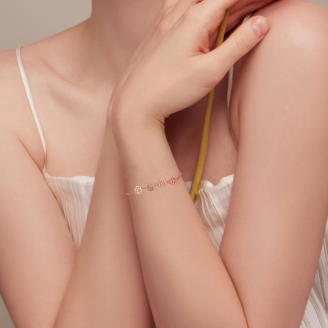 Bracelet en Argent Sterling avec Empreinte de Patte – Ajustement Réglable