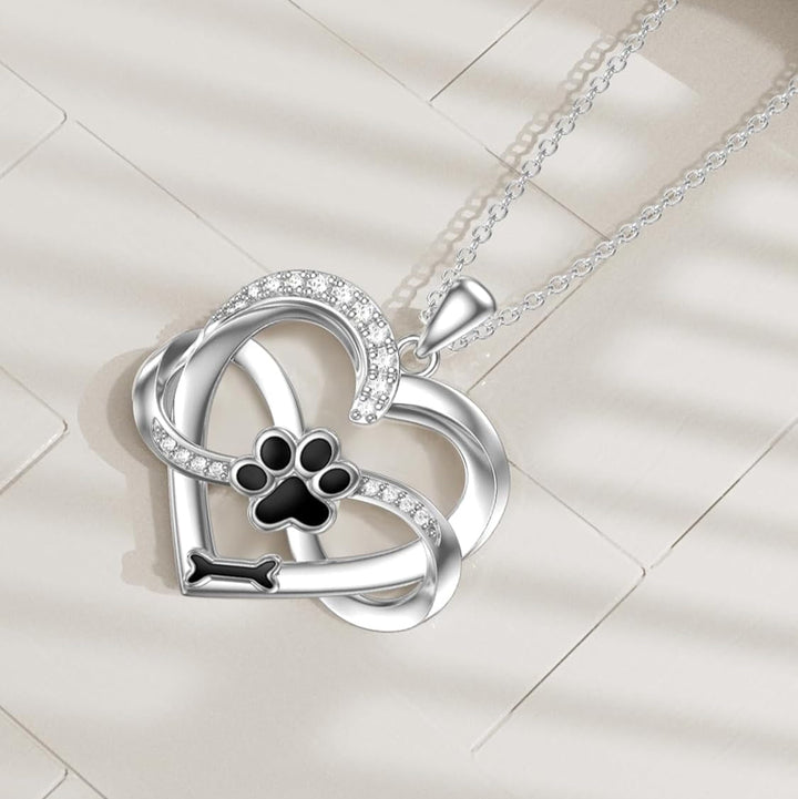 Collier Infini Cœur & Patte en Argent Sterling 925 avec Zirconia