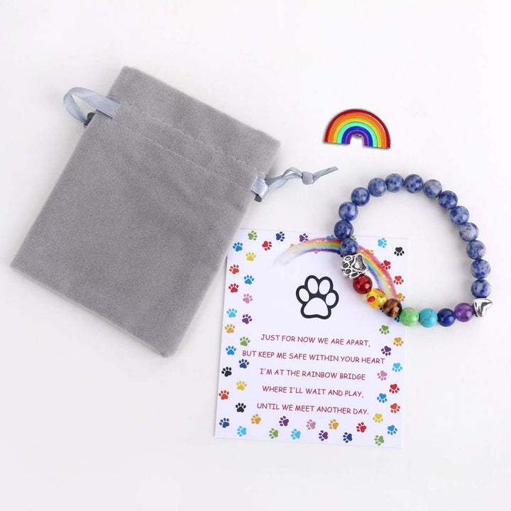Bracelet Mémorial Pont de l'Arc-en-Ciel – Cadeau de 7 Perles de Chakra pour la Perte d'un Animal de Compagnie
