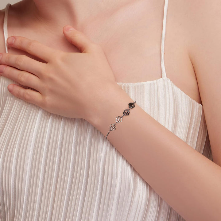 Bracelet en Argent Sterling avec Empreinte de Patte – Ajustement Réglable