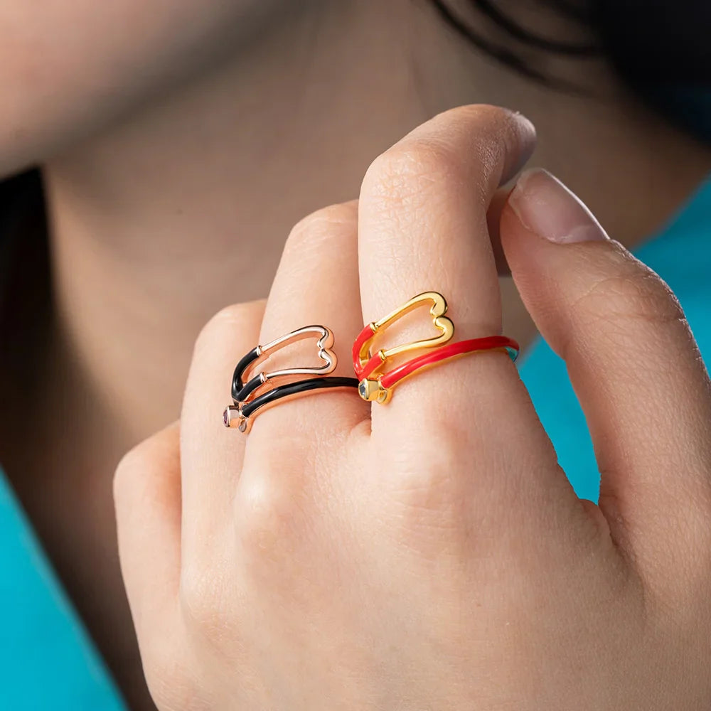 Bague Stéthoscope avec Pierre Porte-Bonheur Cœur