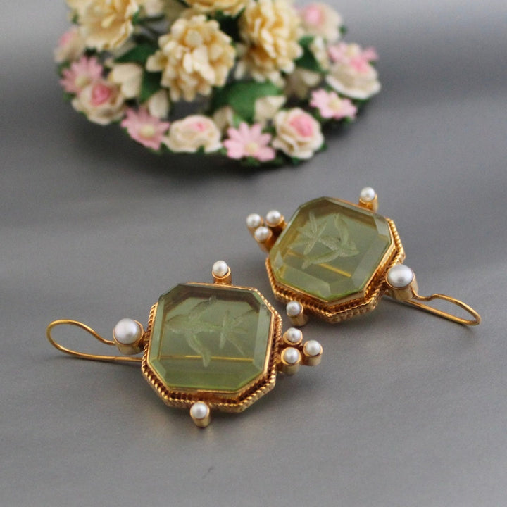 Boucles d'oreilles Vintage Grün & Perlen