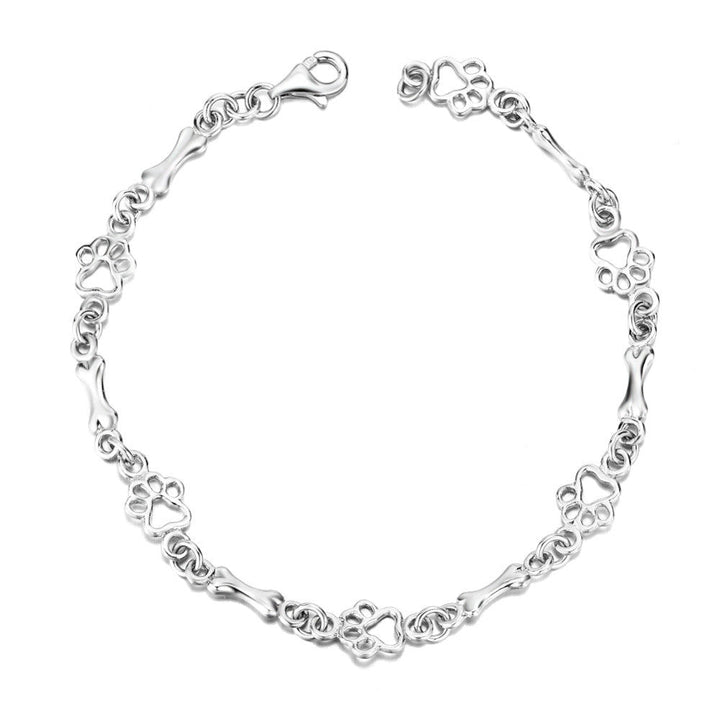 Bracelet en Édition Limitée avec Charms en Argent Pur en Forme de Patte de Chien et d'Os