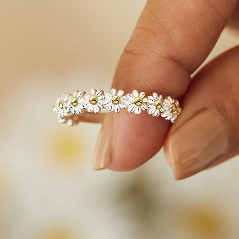 Bague en Argent Ajustable avec Fleur Marguerite