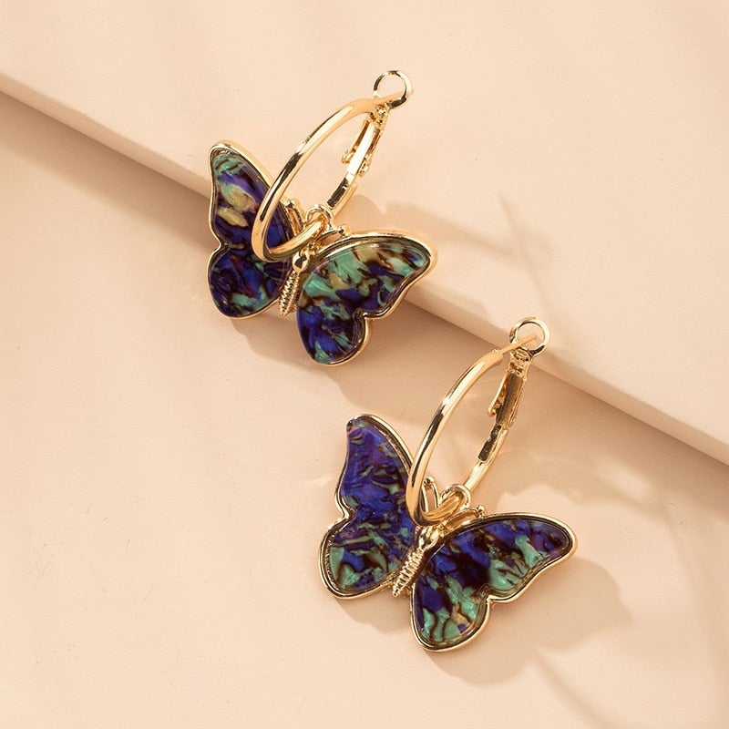 Luna™ | Boucles d'oreilles papillon peintes à la main avec émail et cristal – Élégance pour toutes vos tenues