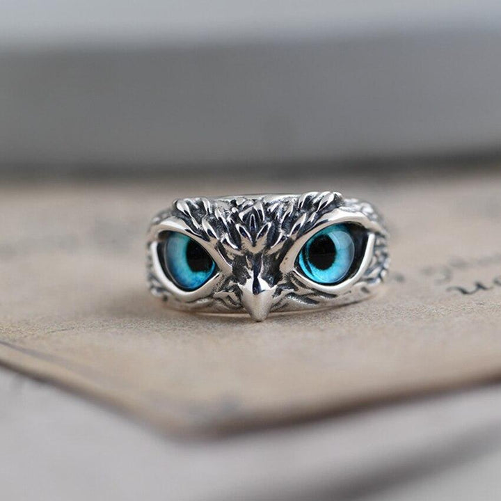 Bague Ajustable Hibou de Bonne Chance en Argent et Opale