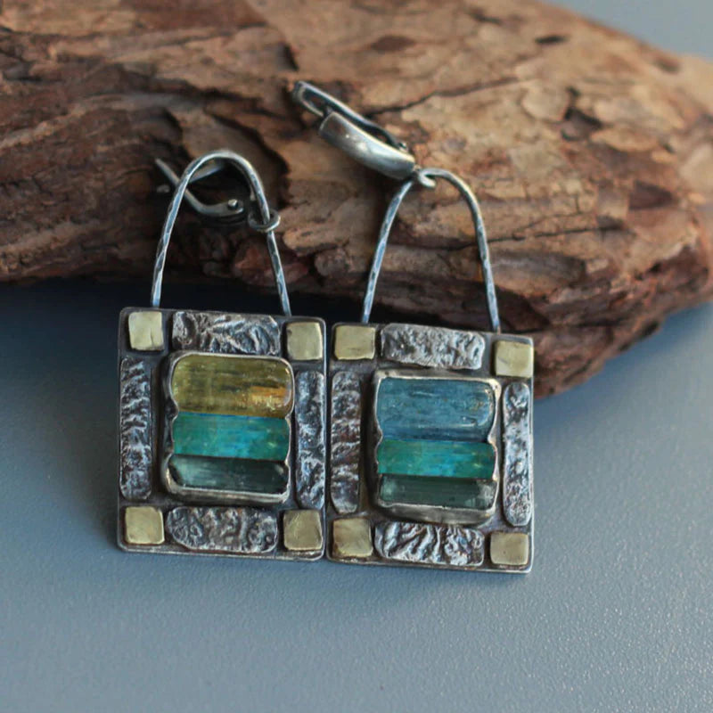 Boucles d'oreilles en cristal bleu vert