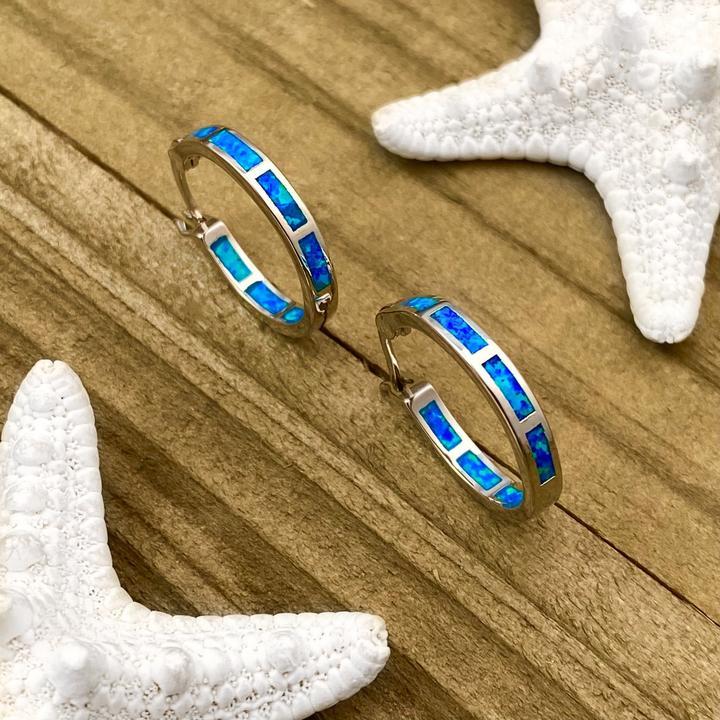 Boucles d'oreilles en Opale Océanique Bleue en Argent