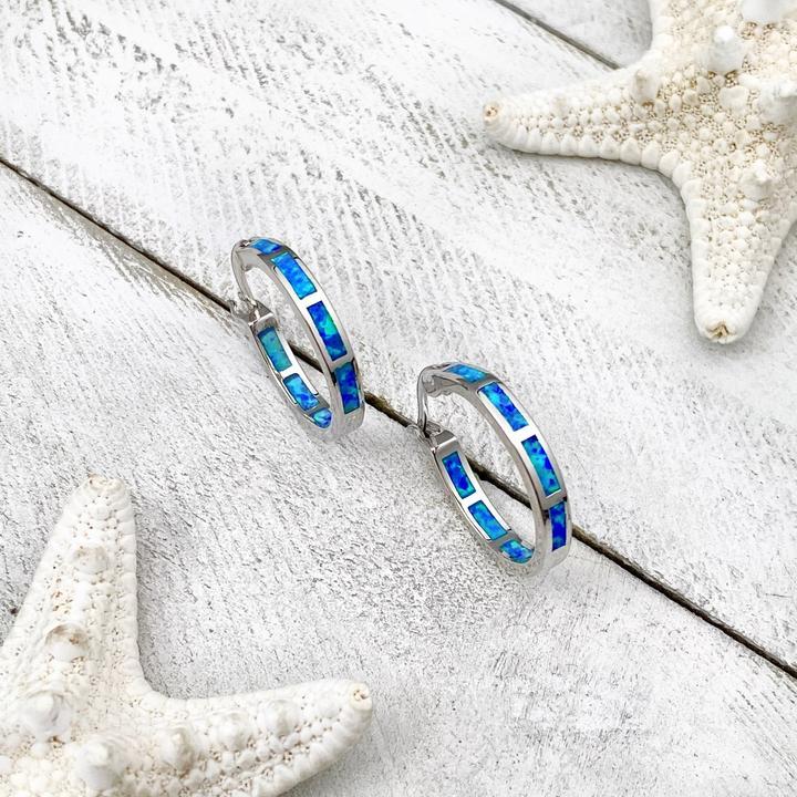 Boucles d'oreilles en Opale Océanique Bleue en Argent