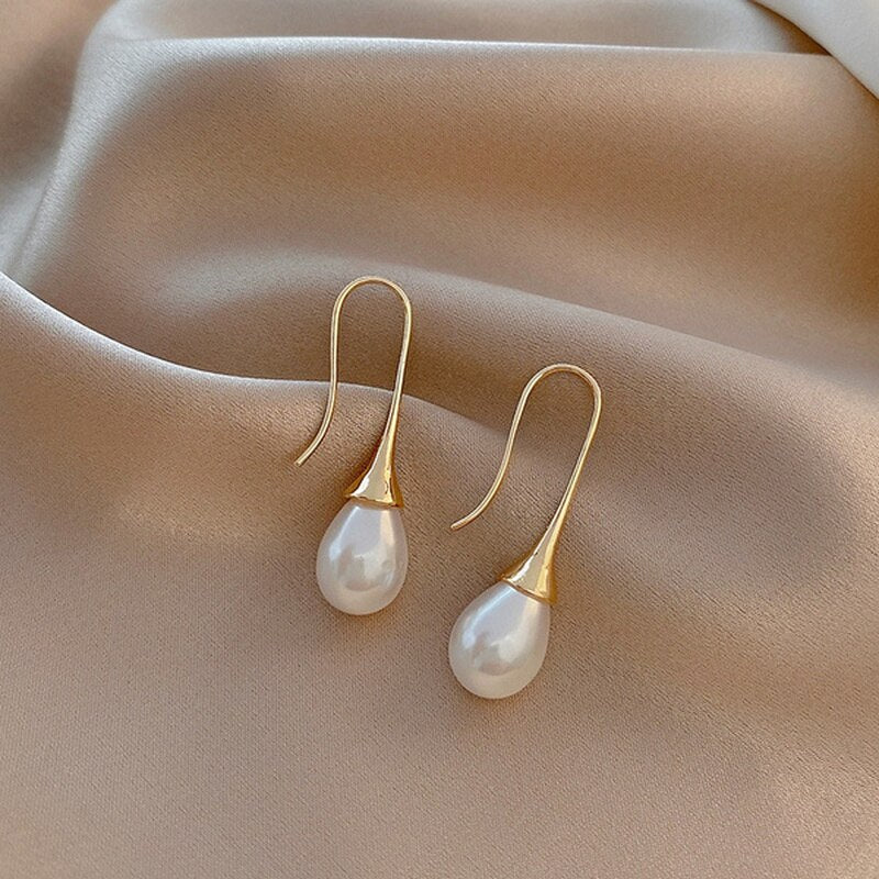 Boucles d'Oreilles à Goutte de Perle