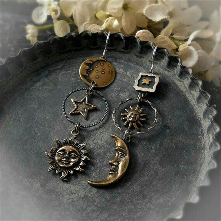 Boucles d'oreilles Lune et Soleil Pendantes