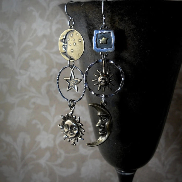 Boucles d'oreilles Lune et Soleil Pendantes