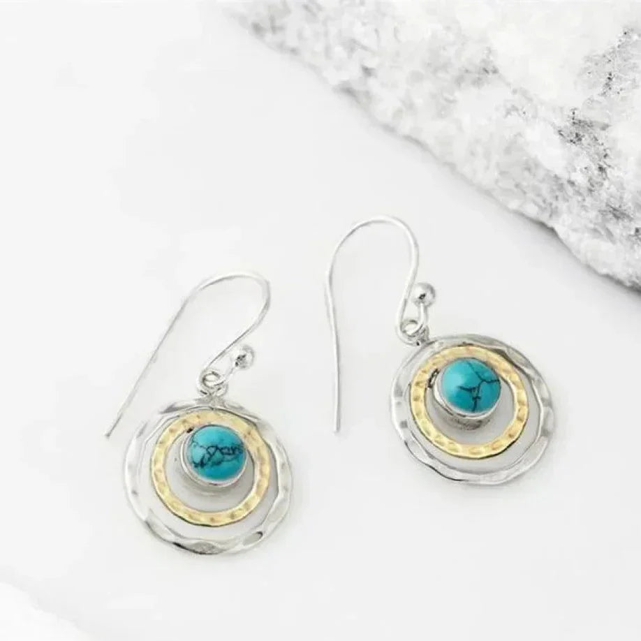 Boucles d'oreilles Boho Saturne : Turquoise & Or