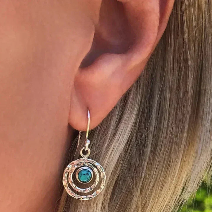 Boucles d'oreilles Boho Saturne : Turquoise & Or