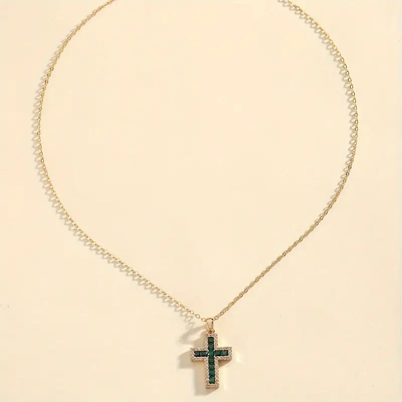 Collier Pendentif Croix Émeraude Solène | Or