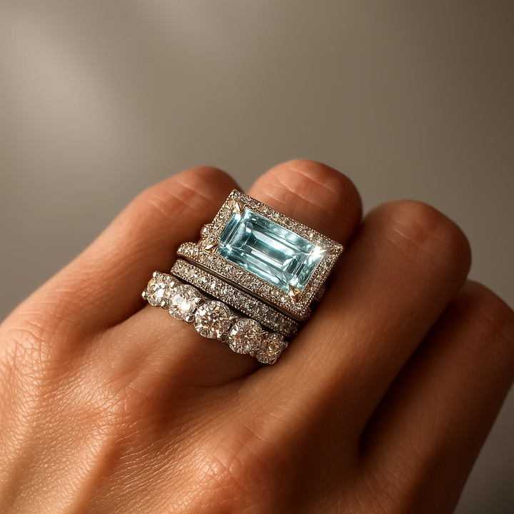 Ensemble de bagues en verre turquoise vintage en argent