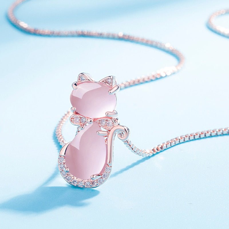 Collier de chat adorable en pierre rose avec zircon