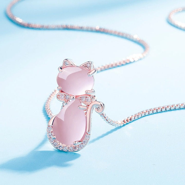 Collier de chat adorable en pierre rose avec zircon