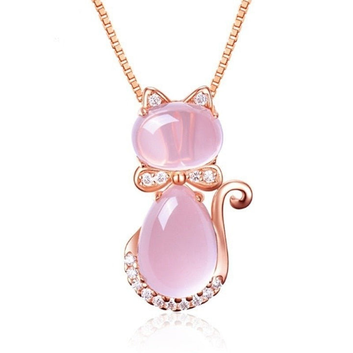 Collier de chat adorable en pierre rose avec zircon